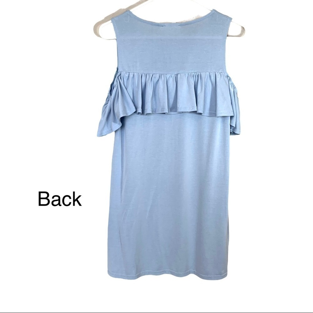 Altar’d State Solid Powder Blue Cold Shoulder Ruffled Shift Dress Small - Picture 9 of 15
